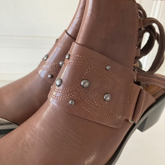 NWOT Free People Rory Studded Brown Leather Shoe Boots Sz 37.5 - Picture 5 of 9